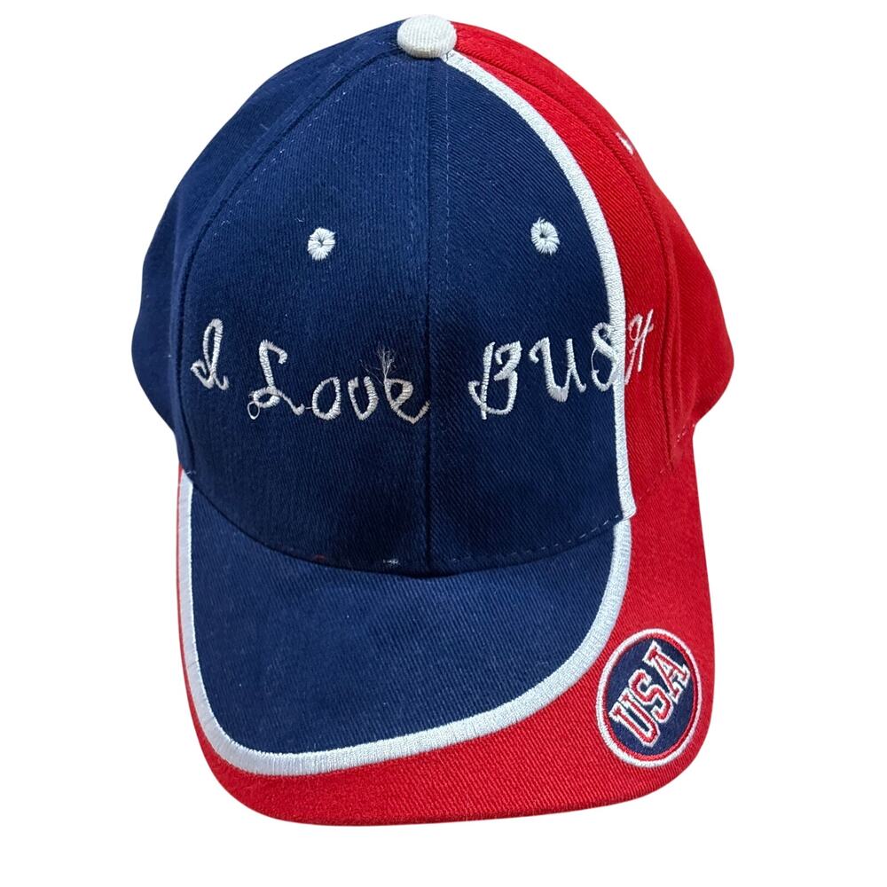 Y2K “I Love Bush” USA red Blue Baseball cap adjustable hat magic headwear
